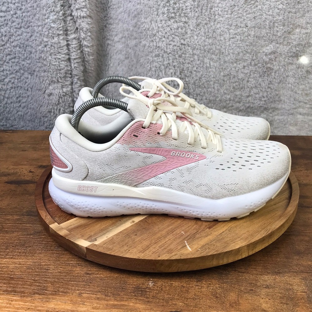 Brooks Ghost 16 Running Shoes Womens 10B White Pink Training Casual Sneakers